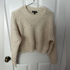 Cream cropped cable knit sweater